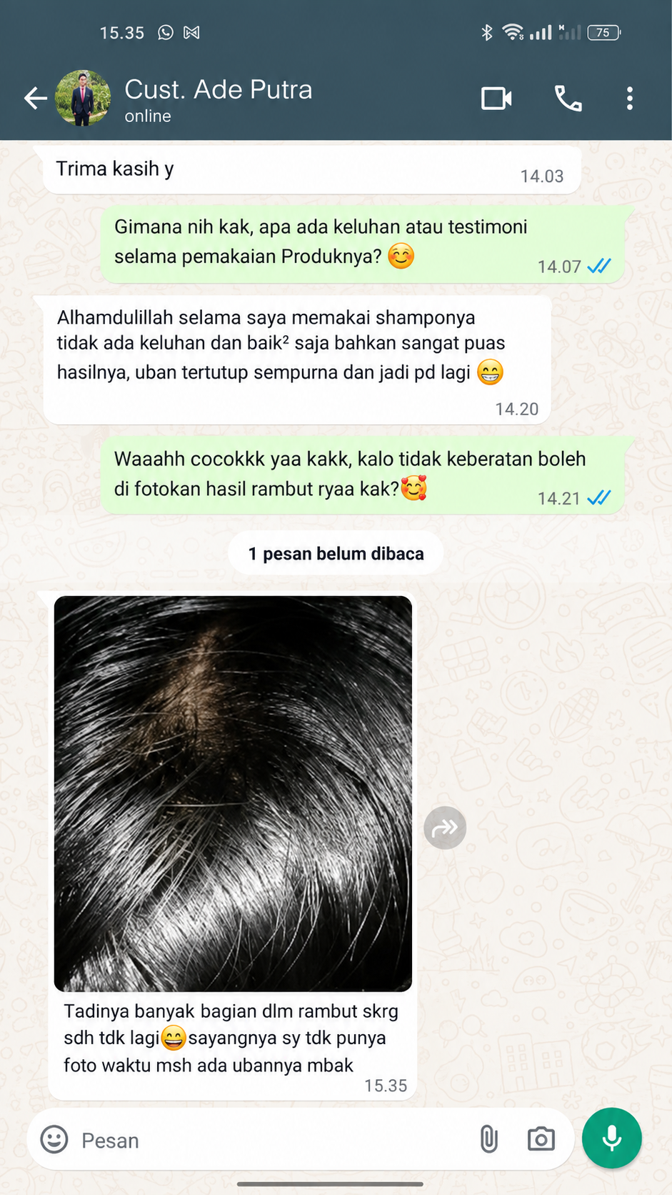 Testimoni pembeli via WhatsApp